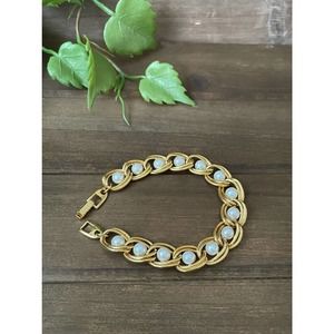Vintage Napier Faux Pearl Gold Tone Bracelet - 7.5” - Signed